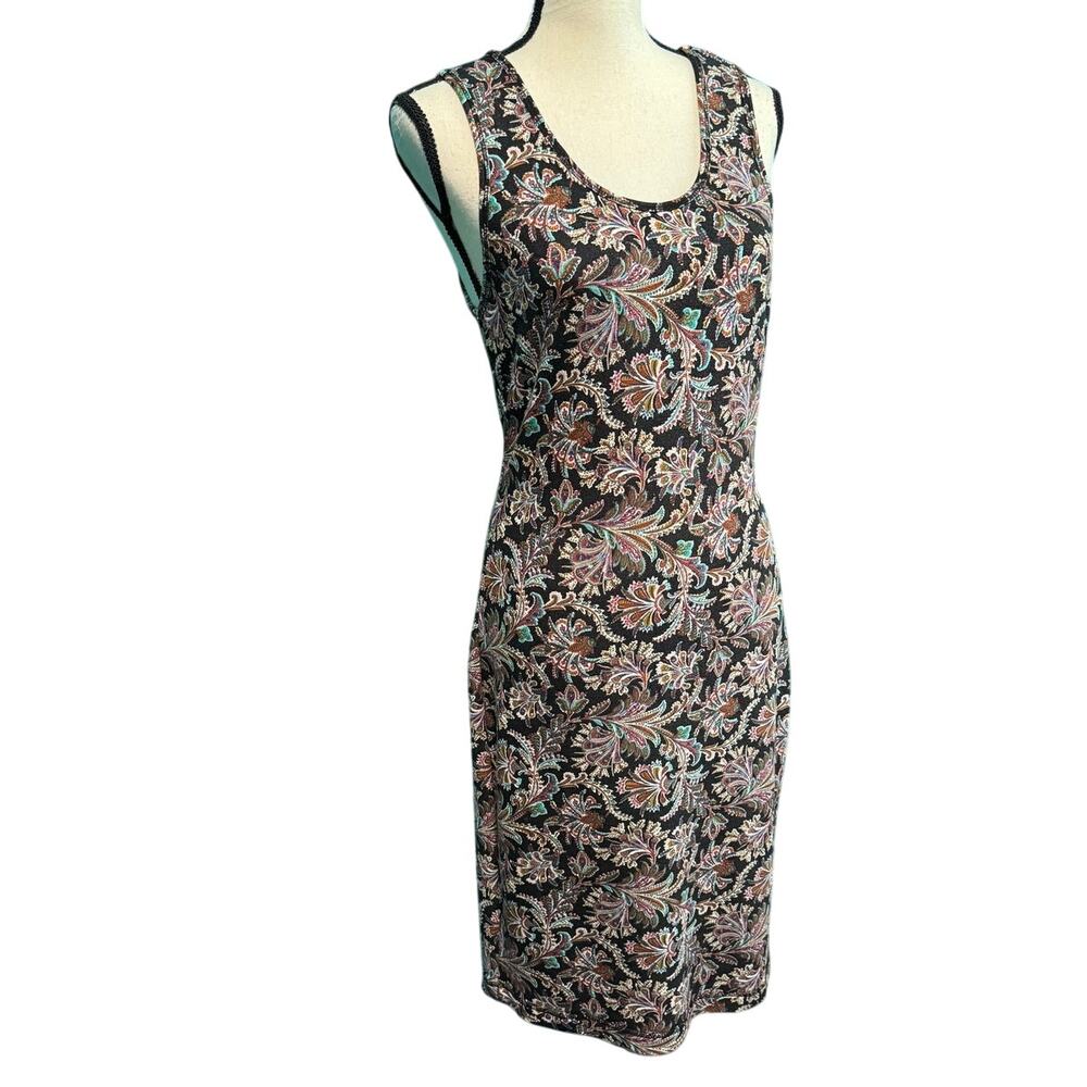Philosophy Black Paisley Stretch Bodycon Sleeveless Dress Women's Medium